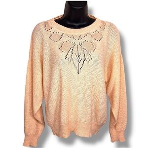 Vintage Medium Peach Orange Knit Sweater Women’s Long Sleeve Pastel Cottage